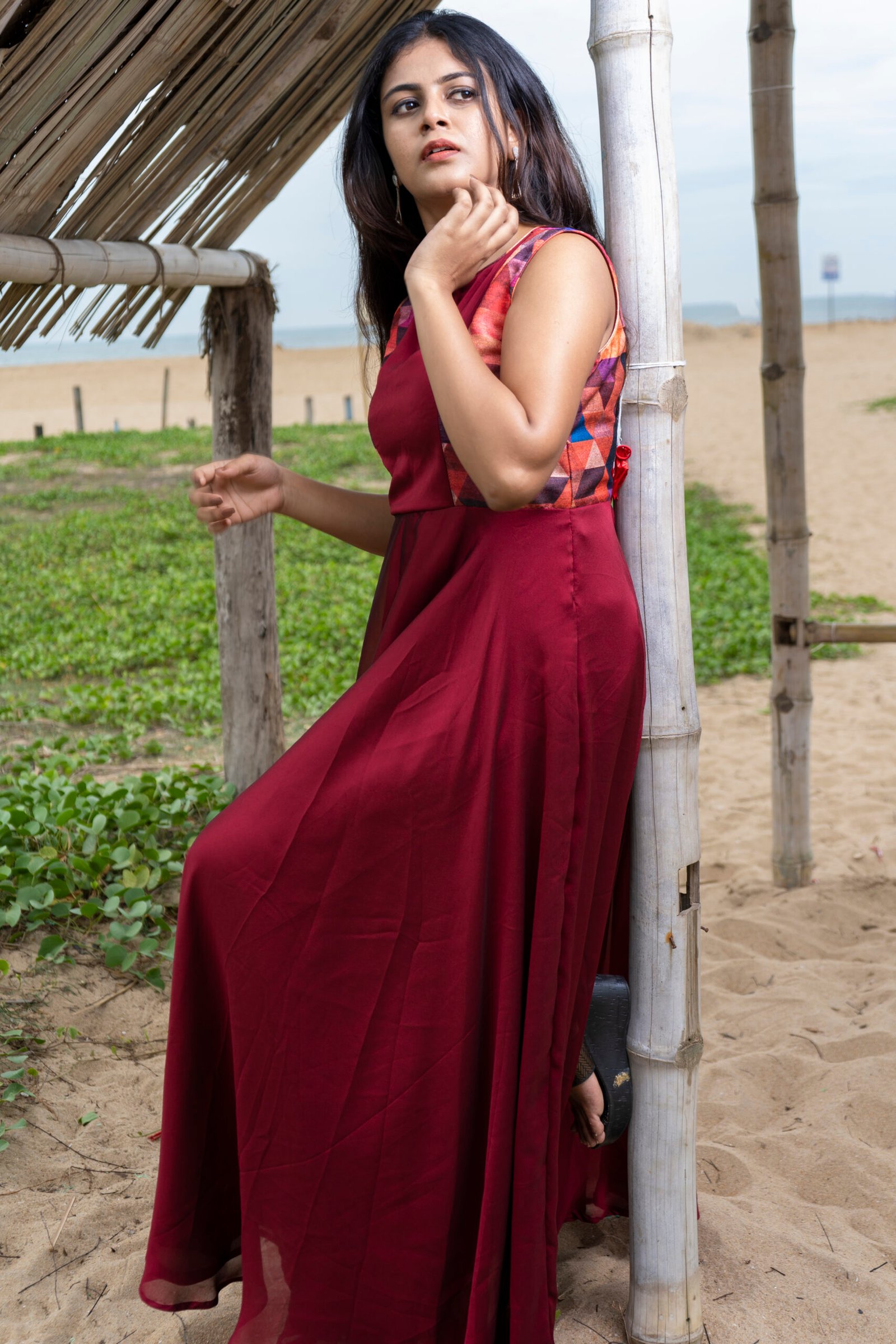 Maroon Silk Maxi